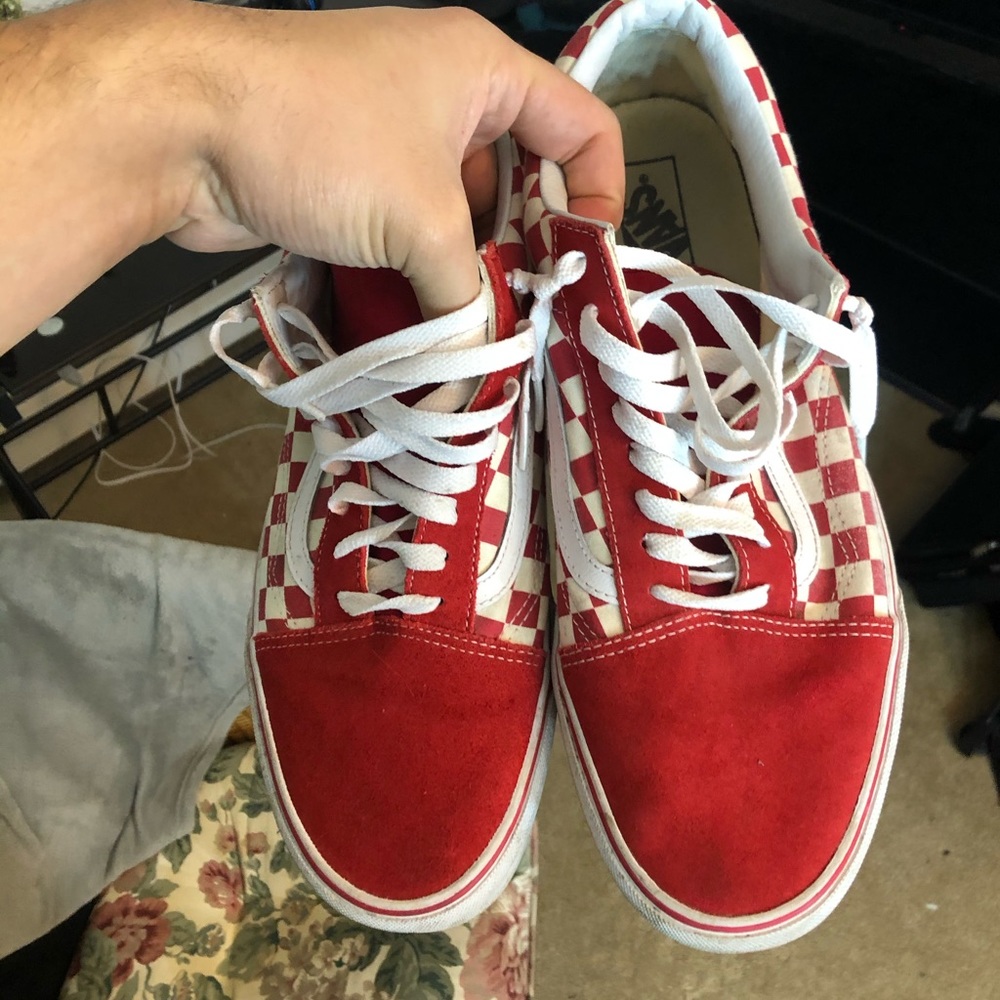 Red checkerboard vans, size 13.